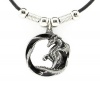 Dragon in Circle Pewter Pendant - Black Leather Necklace with Beads