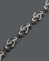 Add a new twist to your look in chic, contrasting colors. This braided bracelet will add extra dazzle to any outfit with round-cut white diamonds (2 ct. t.w.) and round-cut black diamonds (1-1/5 ct. t.w.). Set in sterling silver. Approximate length: 7-1/4 inches. Add a new twist to your look in chic, contrasting colors. This braided bracelet will add extra dazzle to any outfit with round-cut white diamonds (2 ct. t.w.) and round-cut black diamonds (1-1/5 ct. t.w.). Set in sterling silver. Approximate length: 7-1/4 inches.