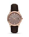 Burberry Leather Watch with Check Face, 38mm