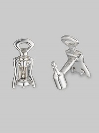An elegant touch in sterling silver, for oenophiles and casual sippers alike, with a corkscrew front and wine bottle t-back. Corkscrew length, about 1 Made in USA An elegant touch in sterling silver, for oenophiles and casual sippers alike, with a corkscrew front and wine bottle t-back. Corkscrew length, about 1 Made in USA