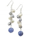 Cool, calm and collected. These serene earrings feature dyed-blue agate (9 ct. t.w.) and cultured freshwater pearls (6-7 mm). Set in sterling silver. Approximate drop: 2 inches.