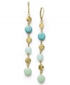 As sweet as a spring morning, the Green Valley earrings from Lauren by Ralph Lauren exude serenity. Reconstituted turquoise, jade-colored glass beads and gold accent discs combine in a gold tone mixed metal setting and leverback closure. Approximate drop: 3 inches.