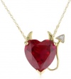 XPY 14k Yellow Gold Created Ruby Heart Devil Pendant with Diamond Accent, 18