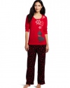 Hue Sleepwear Women's Pajama with  Micro Fleece Bottoms