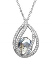 Elegant and eye-catching, this on-trend silhouette demonstrates Swarovski's craftsmanship at its best. Crystal Moonlight is encapsulated by intricate strands of clear crystal pavé. Crafted in silver tone mixed metal. Approximate length: 15 inches. Approximate drop: 1-1/8 inches. Elegant and eye-catching, this on-trend silhouette demonstrates Swarovski's craftsmanship at its best. Crystal Moonlight is encapsulated by intricate strands of clear crystal pavé. Crafted in silver tone mixed metal. Approximate length: 15 inches. Approximate drop: 1-1/8 inches.