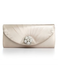 Pristine pearls adorn this elegant satin-wrapped evening bag by Jessica McClintock that discretely conceals a slim shoulder strap. Sized for only the essentials, it's perfect to flaunt at your fancy soirees. Pristine pearls adorn this elegant satin-wrapped evening bag by Jessica McClintock that discretely conceals a slim shoulder strap. Sized for only the essentials, it's perfect to flaunt at your fancy soirees.