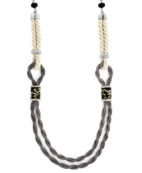 Nautical chic. A unique blend of doubled rope and mesh comprise Jessica Simpson's trendy necklace. Python print corners and plastic beads add extra panache. Crafted in rhodium-plated mixed metal. Approximate length: 27 inches. Nautical chic. A unique blend of doubled rope and mesh comprise Jessica Simpson's trendy necklace. Python print corners and plastic beads add extra panache. Crafted in rhodium-plated mixed metal. Approximate length: 27 inches.