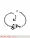 GUESS Silver-Tone Tiger-Print Heart Bracelet, SILVER