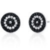 Concentric Circles: Sterling Silver Rhodium Finish Earrings with Swarovski Jet Black and Clear Crystals