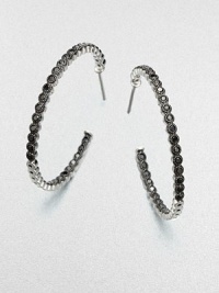 Beautiful bezel set stones in a classic hoop design, perfect for all your favorite earring charms. Black spinelRhodium-plated sterling silverLength, about 1.18Post backImported Beautiful bezel set stones in a classic hoop design, perfect for all your favorite earring charms. Black spinelRhodium-plated sterling silverLength, about 1.18Post backImported