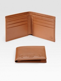 Smooth leather design accented by an embroidered interlocking G horsebit detail.Two billfold compartmentsSix card slots4W x 4H x 1DLeatherMade in Italy Smooth leather design accented by an embroidered interlocking G horsebit detail.Two billfold compartmentsSix card slots4W x 4H x 1DLeatherMade in Italy