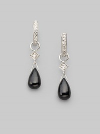 Smooth teardrops of black onyx are elegant and dramatic, set in 18k white gold with diamond accents. Black onyx Diamonds, 0.03 tcw 18k white gold Length, about ¾ Spring ring clasp Imported Please note: earrings sold separately. Smooth teardrops of black onyx are elegant and dramatic, set in 18k white gold with diamond accents. Black onyx Diamonds, 0.03 tcw 18k white gold Length, about ¾ Spring ring clasp Imported Please note: earrings sold separately.