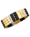 Embrace your daring side. This bold stretch bracelet from Nine West is crafted from gold-tone, silver-tone and hematite-tone mixed metal with glass crystal stones only adding to the stunning look. Approximate diameter: 2-1/4 inches.