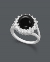 Capture a look that's subtly stunning. A black onyx gemstone (10 mm) makes a bold statement against the contrasting color of sparkling white topaz (1 ct. t.w.). Set in sterling silver. Size 7.