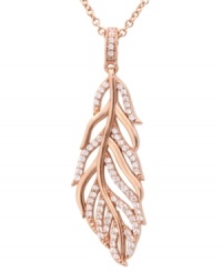 A flaunt-worthy feather for the aspiring fashionista. CRISLU's glamorous pendant necklace combines micro pave-set cubic zirconias (1-1/10 ct. t.w.) and a trendy 18k rose gold over sterling silver setting. Approximate length: 16 inches + 2-inch extender. Approximate drop: 1-1/2 inches. A flaunt-worthy feather for the aspiring fashionista. CRISLU's glamorous pendant necklace combines micro pave-set cubic zirconias (1-1/10 ct. t.w.) and a trendy 18k rose gold over sterling silver setting. Approximate length: 16 inches + 2-inch extender. Approximate drop: 1-1/2 inches.