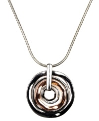 Metallic layers make for a perfect finishing touch. Nine West's pendant necklace is crafted from silver, rose gold and hematite-plated mixed metal. Approximate length 16 inches + 2-inch extender. Approximate drop: 1-1/2 inches. Metallic layers make for a perfect finishing touch. Nine West's pendant necklace is crafted from silver, rose gold and hematite-plated mixed metal. Approximate length 16 inches + 2-inch extender. Approximate drop: 1-1/2 inches.