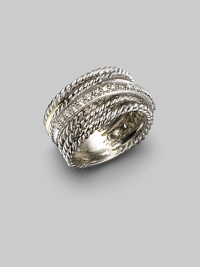 From the Silver Ice Collection. Seven sterling silver strands, both cabled and smooth, are highlighted by one strand of white gold set with pavé diamonds. Diamonds, 0.21 tcw Sterling silver and 14k white gold Imported From the Silver Ice Collection. Seven sterling silver strands, both cabled and smooth, are highlighted by one strand of white gold set with pavé diamonds. Diamonds, 0.21 tcw Sterling silver and 14k white gold Imported