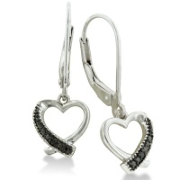 Black Diamond Heart Dangle Leverback Earrings set in Sterling Silver .06ct tw Black Diamond Heart Dangle Leverback Earrings set in Sterling Silver .06ct tw