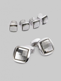 A luxury set that appoints a formal look with polished style, defined by Swarovski crystal detail in rhodium-plated metal. Set includes 2 cuff links and 4 matching shirt studs Cuff links: about ¾ square Shirt studs: about ¼ square Imported A luxury set that appoints a formal look with polished style, defined by Swarovski crystal detail in rhodium-plated metal. Set includes 2 cuff links and 4 matching shirt studs Cuff links: about ¾ square Shirt studs: about ¼ square Imported