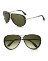 Classic aviator style with a resin frame and goldtone temples. Gradient brown lenses 100% UV protective Made in Italy