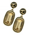 Animal attraction. These gorgeous topaz-tone earrings from T Tahari's Spot On collection are dressed up in alluring animal print and sparkling Colorado crystals. Set in 14k gold-plated mixed metal. Nickel-free for sensitive skin. Approximate drop: 1-5/8 inches.