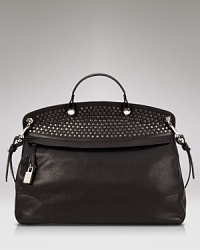 A smattering of edgy studs make this Furla satchel in leather a cool alternative to the classic day bag. A front zip opens to reveal an interior with 3 pockets for extra storage. A smattering of edgy studs make this Furla satchel in leather a cool alternative to the classic day bag. A front zip opens to reveal an interior with 3 pockets for extra storage.