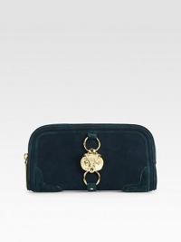 A well-crafted and whimsical design in ultra luxurious nubuck leather with radiant hardware.Top zip closureOne inside open pocketFully lined11W X 6H X 1¾DMade in Italy A well-crafted and whimsical design in ultra luxurious nubuck leather with radiant hardware.Top zip closureOne inside open pocketFully lined11W X 6H X 1¾DMade in Italy