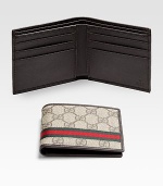 Classic billfold in GG plus fabric with signature web detail.Two billfold compartmentsSix card slotsLeather4W x 3½HMade in Italy