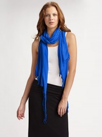 Ultra-soft, wrap-around style of pure mako cotton. Frayed edges106 X 16Mako cottonDry cleanImported of Italian fabric Ultra-soft, wrap-around style of pure mako cotton. Frayed edges106 X 16Mako cottonDry cleanImported of Italian fabric