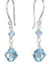 Sterling Silver Crystallized Swarovski Elements Bicone 3mm and 6mm in March Birthstone Aquamarine Color Drop Earrings