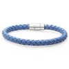 Oxford Ivy Blue Braided Leather Bracelet - Stainless Steel Locking Magnetic Clasp (7 1/2 inch)