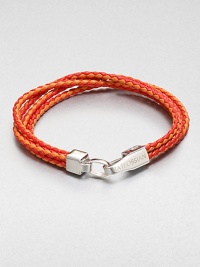 Boldly-hued, braided strands of fine leather are offset by a sterling silver clasp.LeatherSterling silverAbout 2½ diam.Made in the United Kingdom Boldly-hued, braided strands of fine leather are offset by a sterling silver clasp.LeatherSterling silverAbout 2½ diam.Made in the United Kingdom