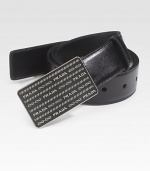 Smooth leather with steel logo plate buckle. About 1¼ wide Made in Italy 