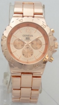 Geneva Quartz Chronograph Look Rose Gold Metal Band 5314 Geneva Quartz Chronograph Look Rose Gold Metal Band 5314
