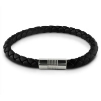 Braided 6mm Black Leather and Stainless Steel Magnetic Mens Bracelet (8 1/2 inches) Braided 6mm Black Leather and Stainless Steel Magnetic Mens Bracelet (8 1/2 inches)