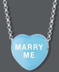 Sugary sweet style you can wear! Sweethearts' MARRY ME pendant features a light blue enamel surface and polished, sterling silver setting and chain. Copyright © 2011 New England Confectionery Company. Approximate length: 16 inches + 2-inch extender. Approximate drop: 1/2 inch.