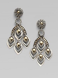 From the Naga Collection. Graceful chandelier drops combine sterling silver and 18k yellow gold with graphic, textural richness. 18k yellow gold and sterling silver Length, about 1¾ Width, about ¾ Post back Made in Bali