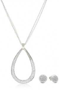 Kenneth Cole New York Holiday Boxed Silver Glitter Teardrop Pendant Necklace and Stud Earrings Set Kenneth Cole New York Holiday Boxed Silver Glitter Teardrop Pendant Necklace and Stud Earrings Set