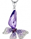 ARCO IRIS Stylized Butterfly Wing Drop Swarovski Elements Crystal Pendant Necklace W 18k White Gold Plated Chain (Purple)