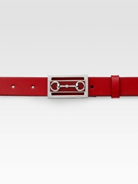 Sleek leather belt with bit detail buckle.LeatherAbout 1¼ wideMade in Italy Sleek leather belt with bit detail buckle.LeatherAbout 1¼ wideMade in Italy
