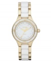 Graceful gold tone trim and sleek white ceramic define new style on this DKNY watch.