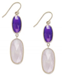 A touch of color livens any look. These stunning 10k gold drop earrings feature two oval-cut light and dark purple chalcedony stones (17 ct. t.w.) on french wire. Approximate drop: 2 inches. A touch of color livens any look. These stunning 10k gold drop earrings feature two oval-cut light and dark purple chalcedony stones (17 ct. t.w.) on french wire. Approximate drop: 2 inches.