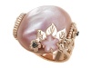 Carlo Viani® 14K Rose Gold Pink Mother of Pearl Ring with Black Diamonds
