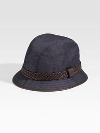 Denim fedora with braided leather trim. Embossed script logo Made in Italy Denim fedora with braided leather trim. Embossed script logo Made in Italy