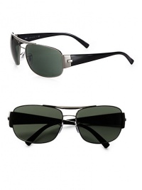 Sleek, solid double-bridge frames comfortably crafted in lightweight metal. Available in gunmetal frames with crystal green lenses.Metal100% UV ProtectionMade in Italy Sleek, solid double-bridge frames comfortably crafted in lightweight metal. Available in gunmetal frames with crystal green lenses.Metal100% UV ProtectionMade in Italy