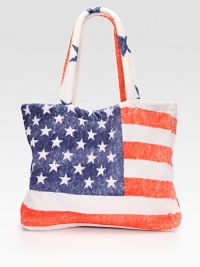 Take a bit of Americana to the beach, the woods or even the mall with this patriotic tote of plush, durable terry, screened with a slightly distressed flag motif.Double shoulder strapsInside open pocketsCotton18W X 15H X 4DMachine washMade in USA Take a bit of Americana to the beach, the woods or even the mall with this patriotic tote of plush, durable terry, screened with a slightly distressed flag motif.Double shoulder strapsInside open pocketsCotton18W X 15H X 4DMachine washMade in USA