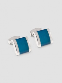 Elegant links with gleaming rhodium plating with a blue fiberglass inlay. T-bar clasp ½ X ¾ Imported Elegant links with gleaming rhodium plating with a blue fiberglass inlay. T-bar clasp ½ X ¾ Imported