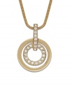 Two of a kind: Swarovski's double-circle crystal pendant necklace features an inside circle layered with sparkling crystals. Crafted in gold tone mixed metal. Approximate length: 15 inches. Approximate drop: 1-1/4 inches.