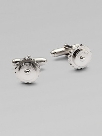 Uniquely crafted from polished sterling silver with logo detail.Sterling silverT-backingAbout ½ diam.Made in Italy