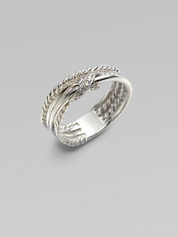 From the X Collection. Two delicate cables loop around polished bands, crowned by a stunning X-design of pavé diamonds. Pavé diamonds, 0.05 tcw Sterling silver Width, about ½ Imported From the X Collection. Two delicate cables loop around polished bands, crowned by a stunning X-design of pavé diamonds. Pavé diamonds, 0.05 tcw Sterling silver Width, about ½ Imported